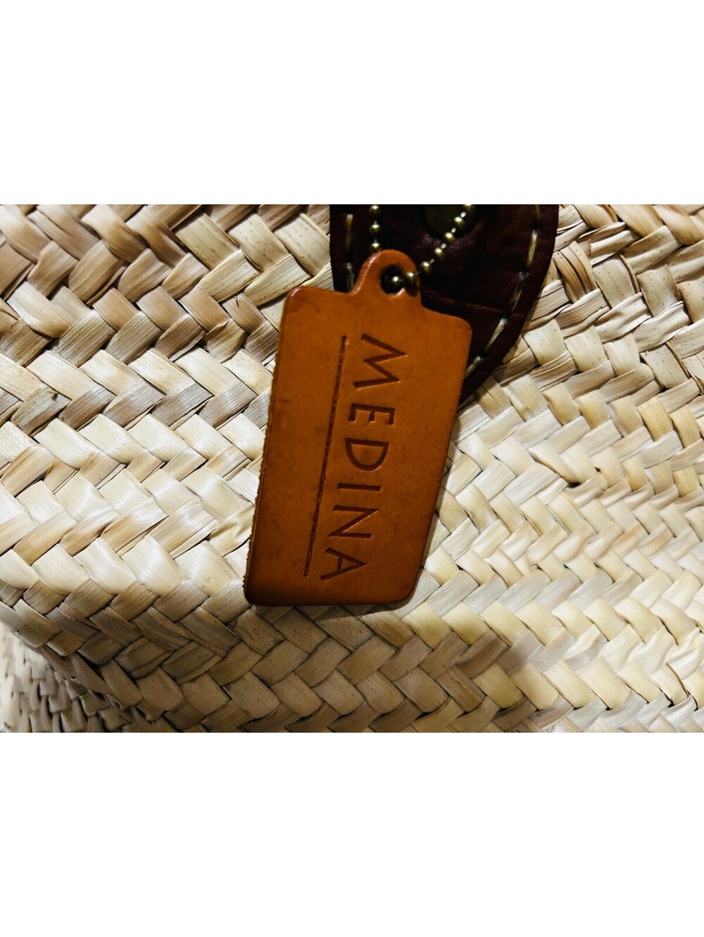 Medina Mercantile Woven Straw French Market Basket Leather Handle Tote AS IS - Picture 2 of 9